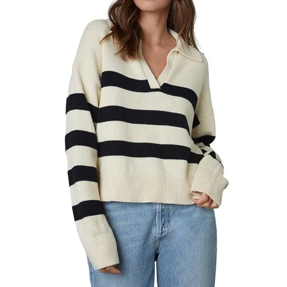 NWT Velvet Striped Cashmere Blend Polo Sweater - Picture 6 of 8